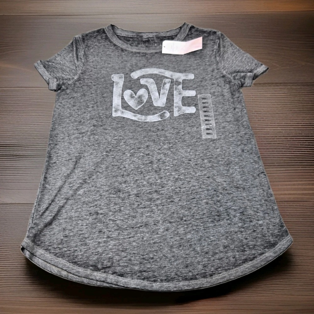 New Directions T Shirt Womens S Gray Heathered Love Graphic Print Short Sleeve‎